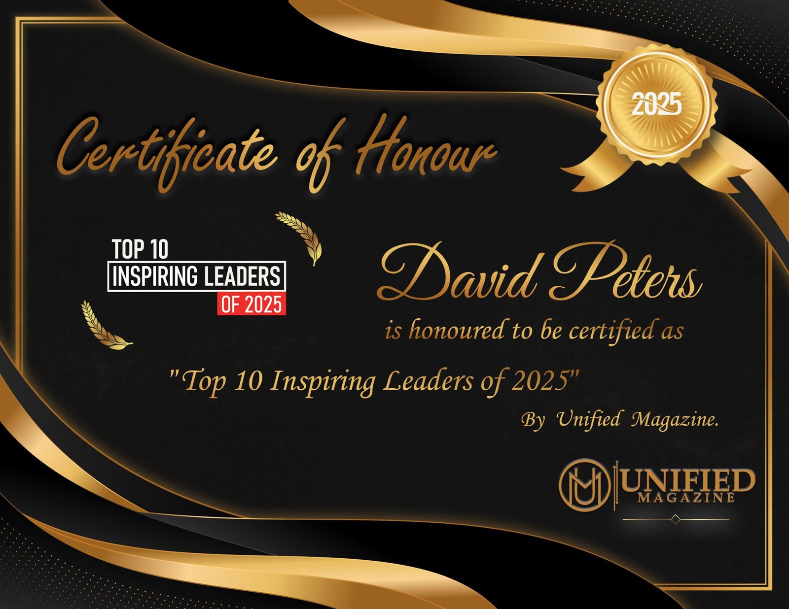 David Peters - Inpsiring Leader 2025 - Certificate