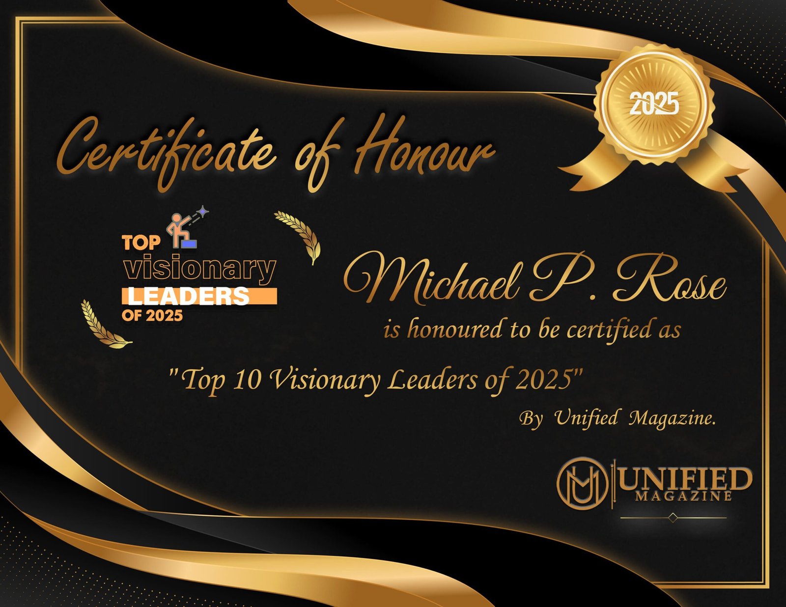 Mike Rose - Visionary Leader of 205 - Certificate