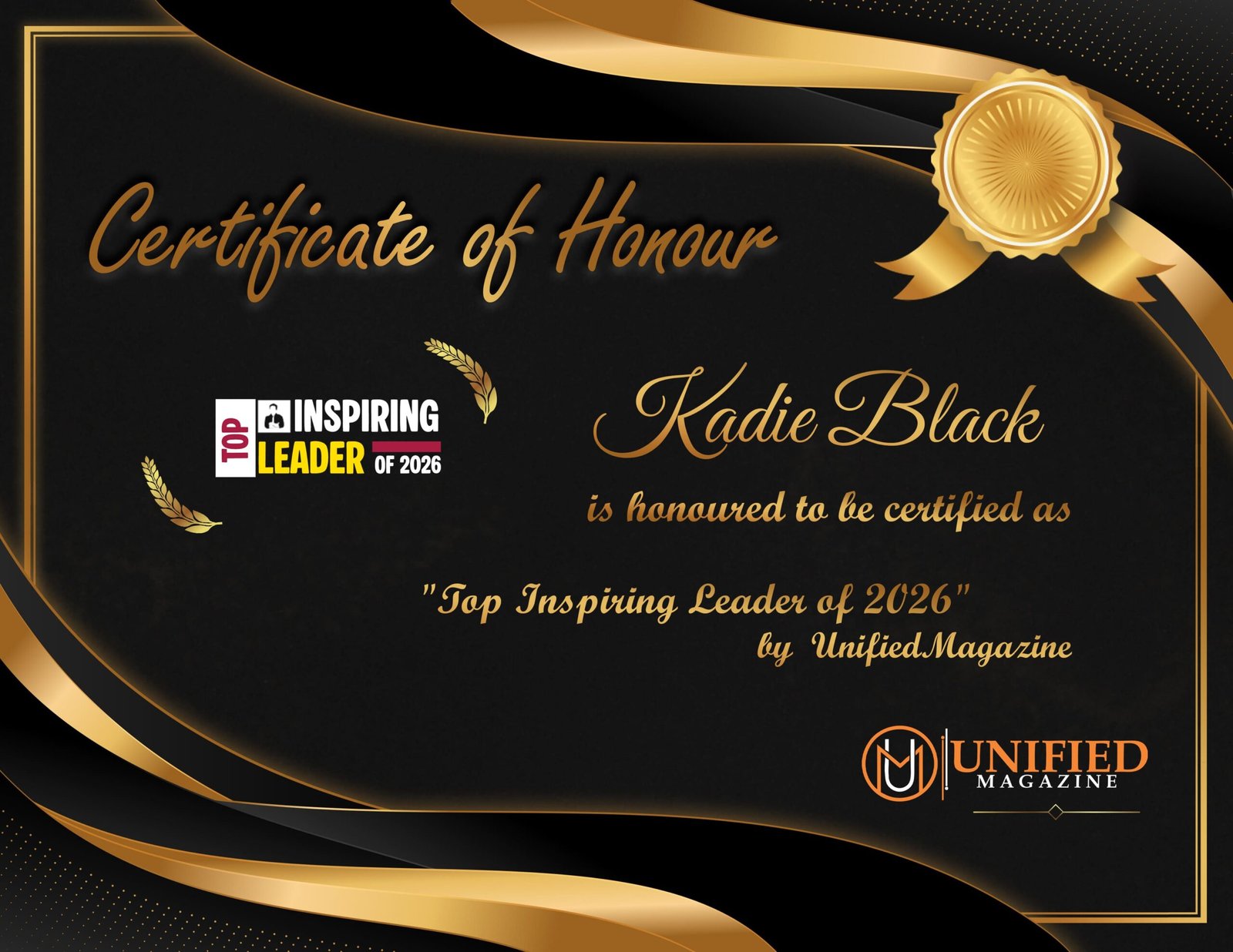 Katie Black - Inspiring Leader of 2026 - Certificate