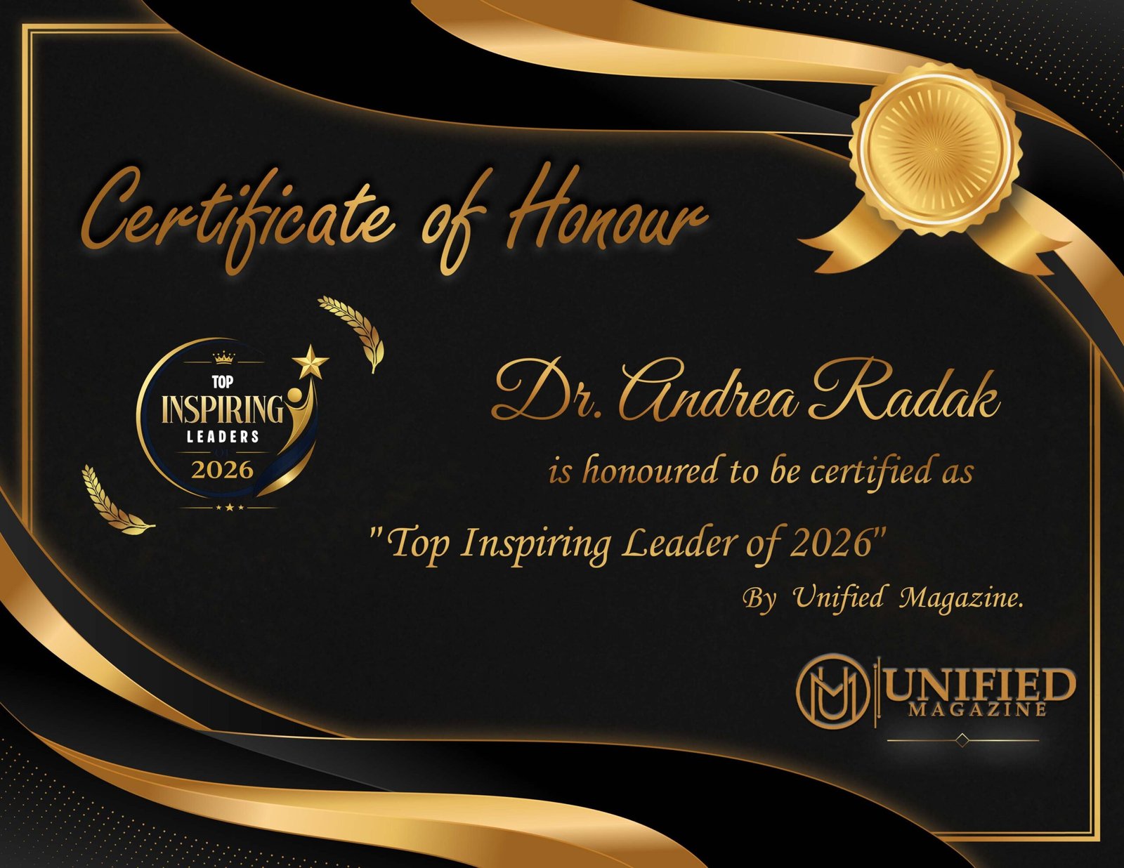 Dr. Andrea Radak - Certificate