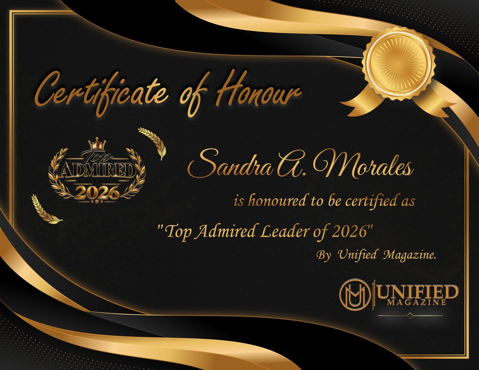 Sandra A. Morales - Admired Leader of 2026 - Certificate